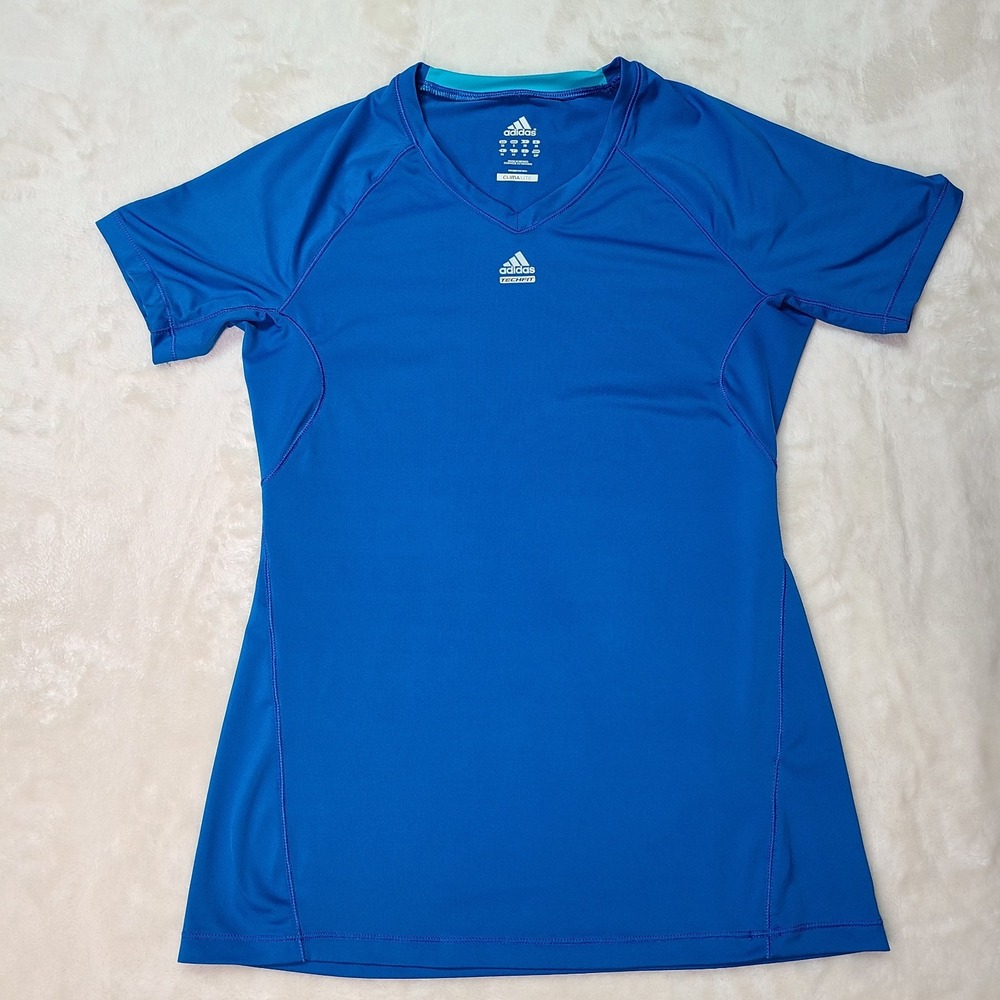 Adidas Climalite Techfit Athletic Shirt Women's Small Blue Light Compression